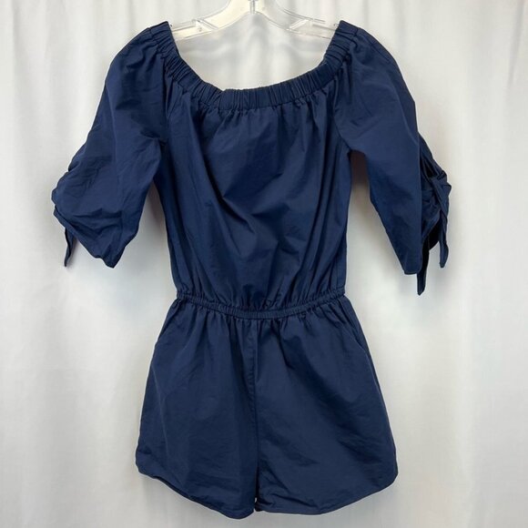 Soprano Womens Romper Playsuit Navy Ties Off Shoulder Short Sleeve Pull On XS - Picture 1 of 11